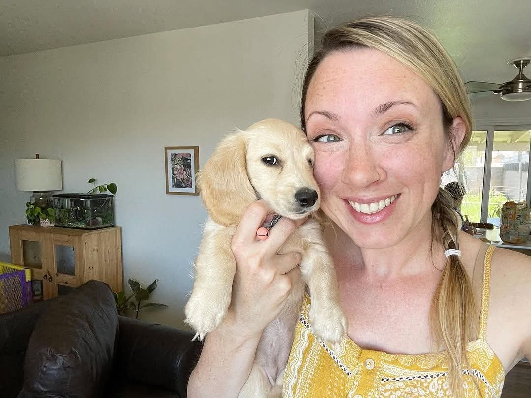 Family moment with puppy